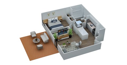 Floor plan for 1 bed, 1 bath, 525 sqft